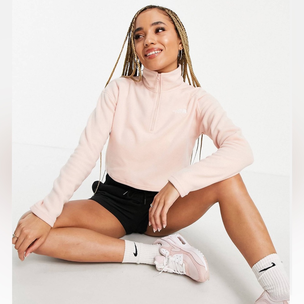 The North Face 100 Glacier 1/4 zip cropped fleece in Pink - Size L